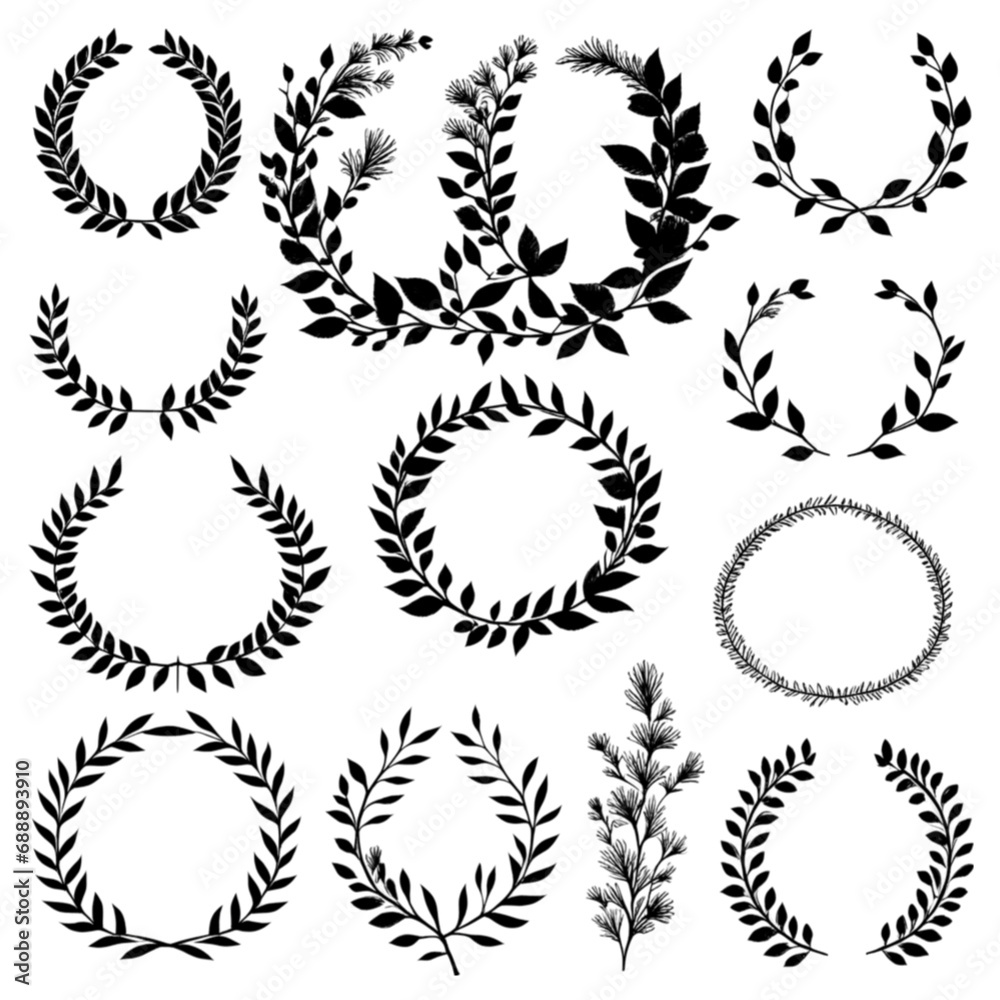 hand drawn laurel wreaths on white background, Design elements hand drawn laurel wreaths on white background, Design elements