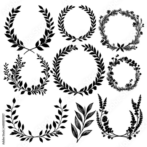 hand drawn laurel wreaths on white background  Design elements