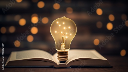 Illuminated Knowledge: Bright Spotlight on a open  Book generated by AI tool photo