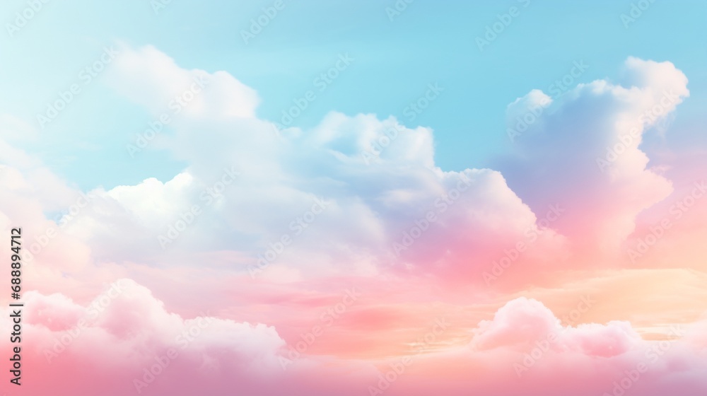 Tranquil Sky with Fluffy Clouds and Vibrant Colors generated by AI tool - obrazy, fototapety, plakaty 