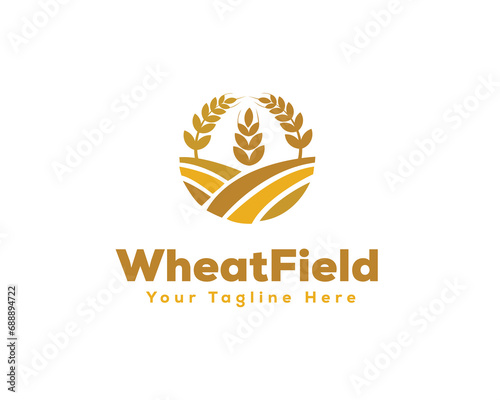 rice field wheat circle logo icon symbol design template illustration inspiration
