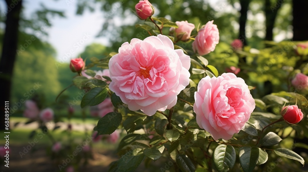 Obraz premium Pink Rose Blossom in Nature generated by AI tool 