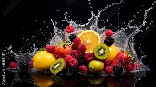 Juicy Berry with water splash on Black Background generated by AI tool