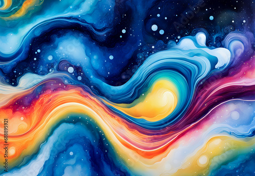 Vibrant Template. Alcohol Ink Illustration. Liquid Swirl. Vibrant Decorative Splash.