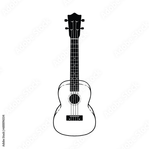 Ukulele hand drawn vector illustration isolated on white background. Design element for shirt design, logo, sign, poster, banner, card.