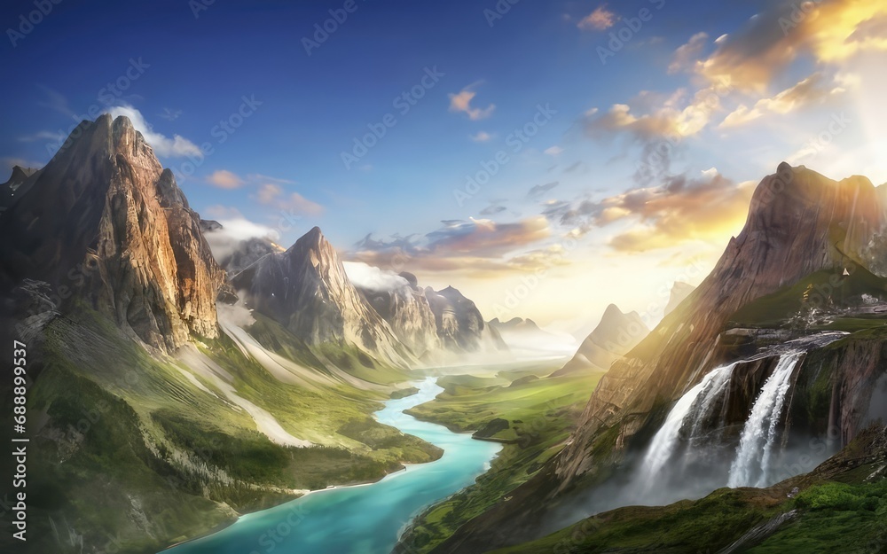 Obraz premium Beautiful mountain landscape scenery wallpaper background