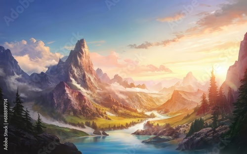 Beautiful mountain landscape scenery wallpaper background © GREENMUR