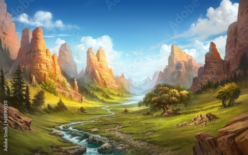 Beautiful mountain landscape scenery wallpaper background © GREENMUR