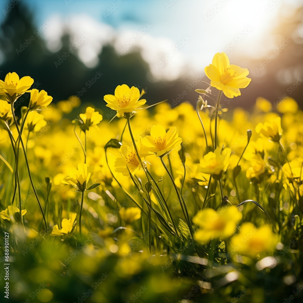Fototapeta premium Wildplant Yellow flower on a singlight view