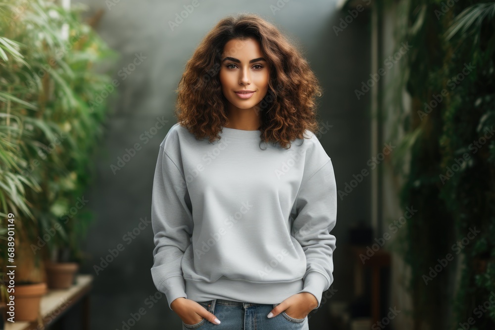 a person wearing canvas white sweater for mockup, .AI generative