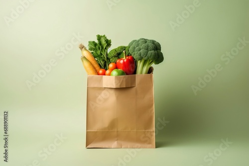 fresh food in a paper bag, copy space , generative ai