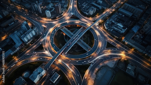top view , night , roundabout interchange of a city, Expressway is an important infrastructure photo