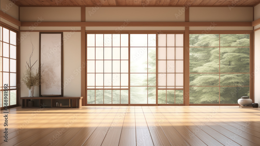 Empty room,Clean japanese minimalist room interior - obrazy, fototapety, plakaty 