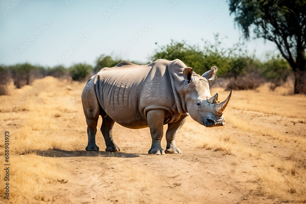 Obraz premium Rhino in the wild - Generative AI