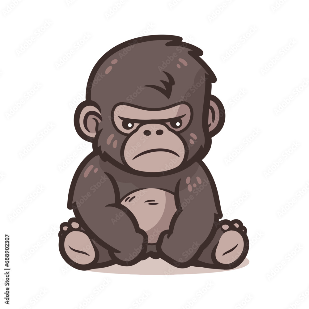 Vector illustration of a gorilla on a white background. Cartoon style.