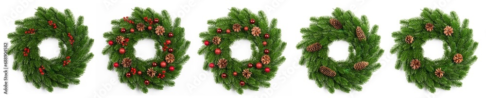 isolated christmas wreath and red balls on white isolated christmas wreath and red balls on white