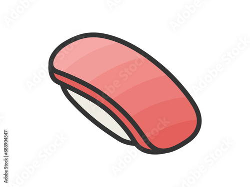マグロのトロの寿司のアイコン（線画カラー）のイラスト
