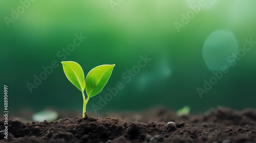 plant sprout in ground on green background