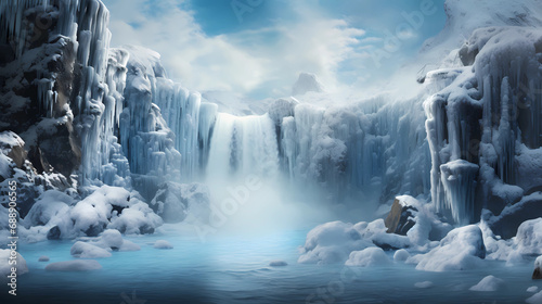 majestic frozen waterfalls surrounded by a winter wonderland