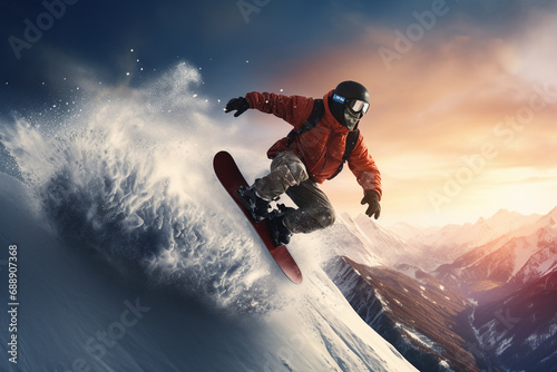 Man playing snowboard on the mountain