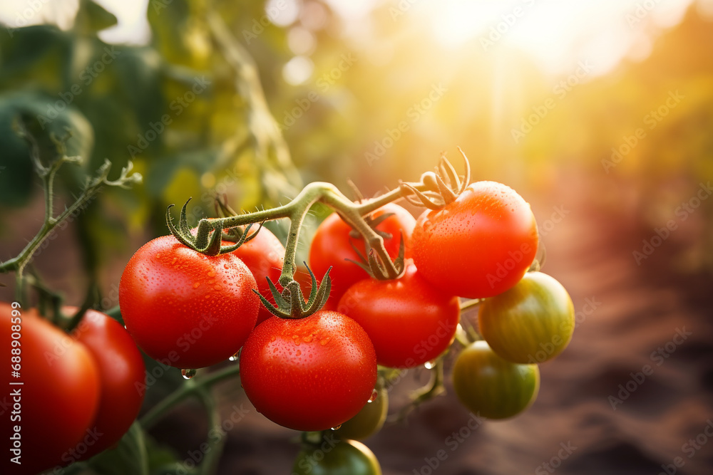 Closeup of Red tomatos in organic farm