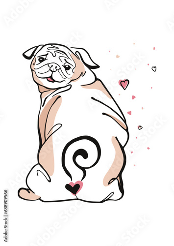 pug surrounded by hearts (ID: 688909566)