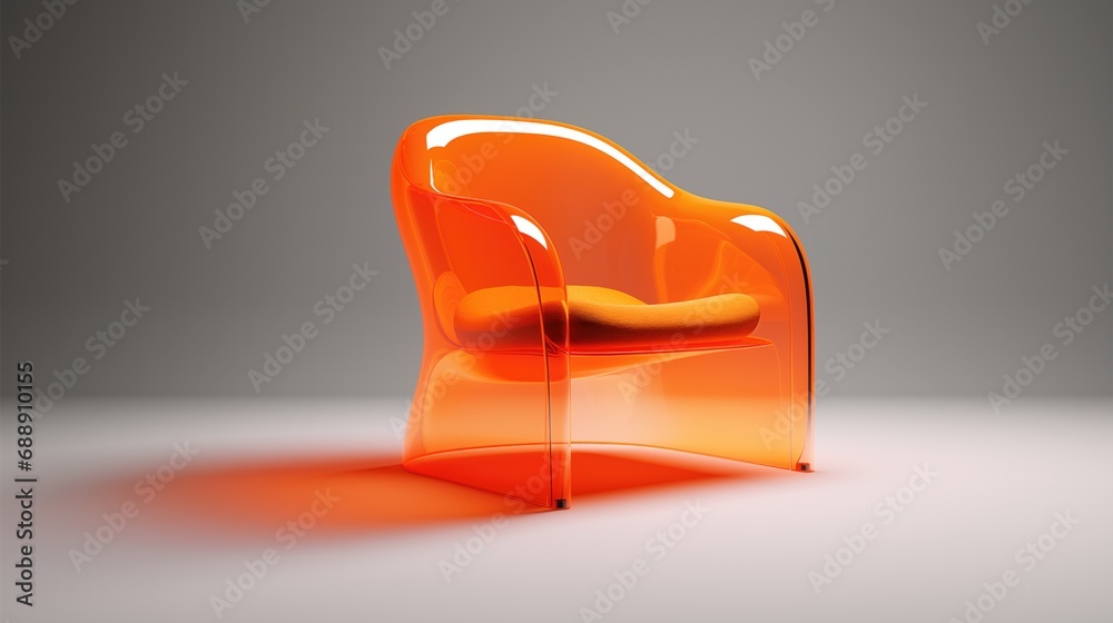 Minimalist orange acrylic chair. 3D illustration. - obrazy, fototapety, plakaty 