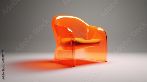 Minimalist orange acrylic chair. 3D illustration.