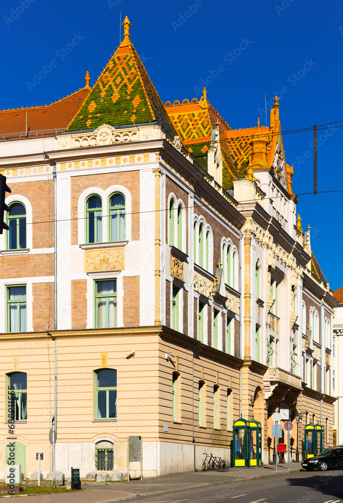Picturesque streets of hungarian city Pecs in sunny autumn day