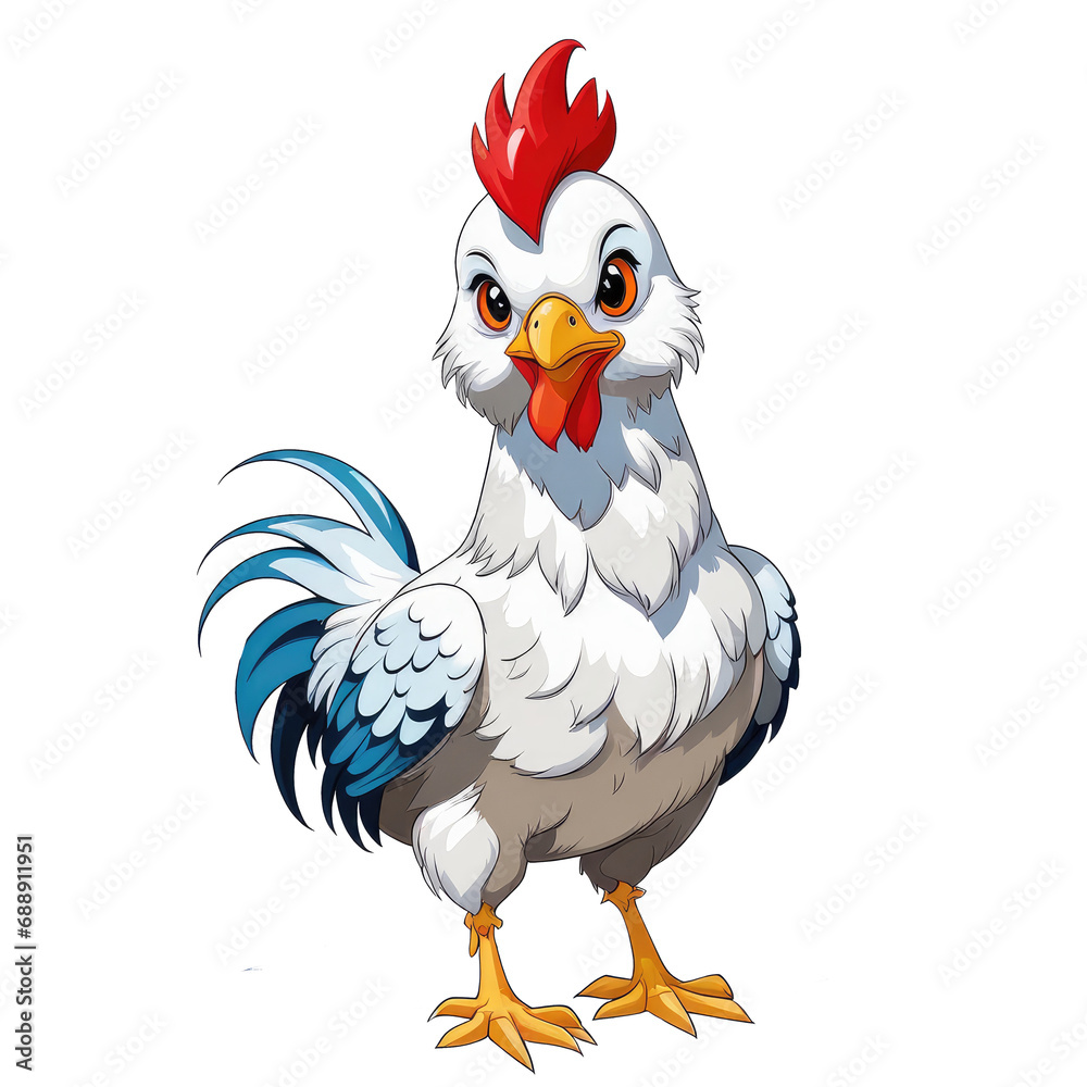 Cute animated chicken on a clear backdrop