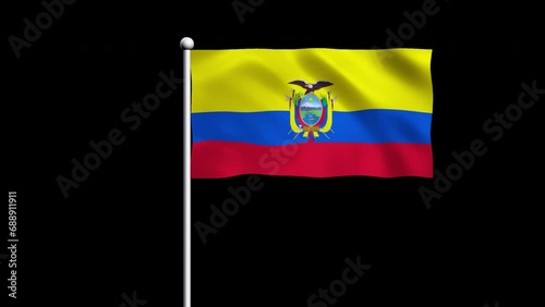 Ecuador Flag Blowing in Wind 4k Realistic 3d flag waving animation seamless loop background for patriotic, political, military, election, history, memorial, independence day, football, documentary