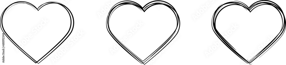 Heart line art drawing. Hand drawn heart isolated on white background. Heart sketch doodle. One line hearts. Love symbol collection continuous line. - obrazy, fototapety, plakaty 