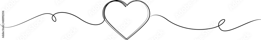 Heart line art drawing. Hand drawn heart isolated on white background. Heart sketch doodle. One line hearts. Love symbol collection continuous line. Valentine's Day symbol. - obrazy, fototapety, plakaty 