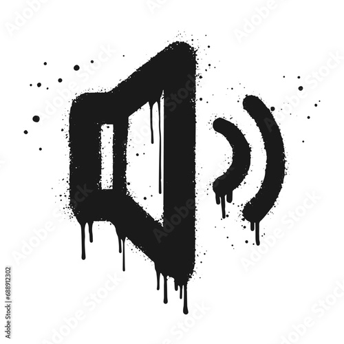 Spray painted graffiti speaker on black over white. loudspeaker doodle illustration. isolated on white background