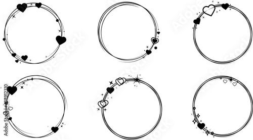 Set of circle frame with hearts. Valentine's Day black frame with a hearts. Geometric frame with a hearts. Trendy abstract Valentine's day frames.