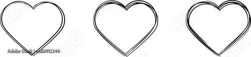 Heart line art drawing. Hand drawn heart isolated on white background. Heart sketch doodle. One line hearts. Love symbol collection continuous line.