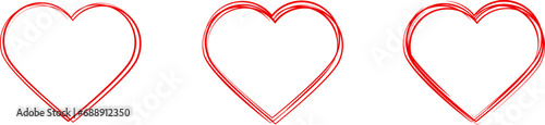 Heart line art drawing. Hand drawn red heart isolated on white background. Heart sketch doodle. One line hearts. Love symbol collection continuous line.