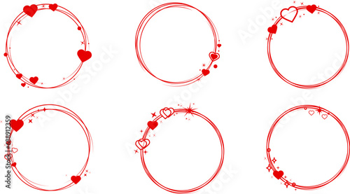 Set of circle frame with hearts. Valentine's Day red frame with a hearts. Geometric frame with a hearts. Trendy abstract Valentine's day frames.