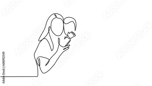 Continuous one line animation video of family, parents and children concept. Happy mother and father playing with little baby in moving line animation video style. 4k videos