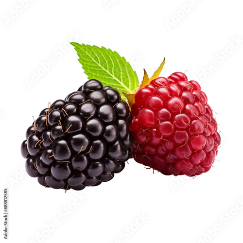 fresh organic halfcut blackberry cut in half sliced with leaves isolated on white background with clipping path photo