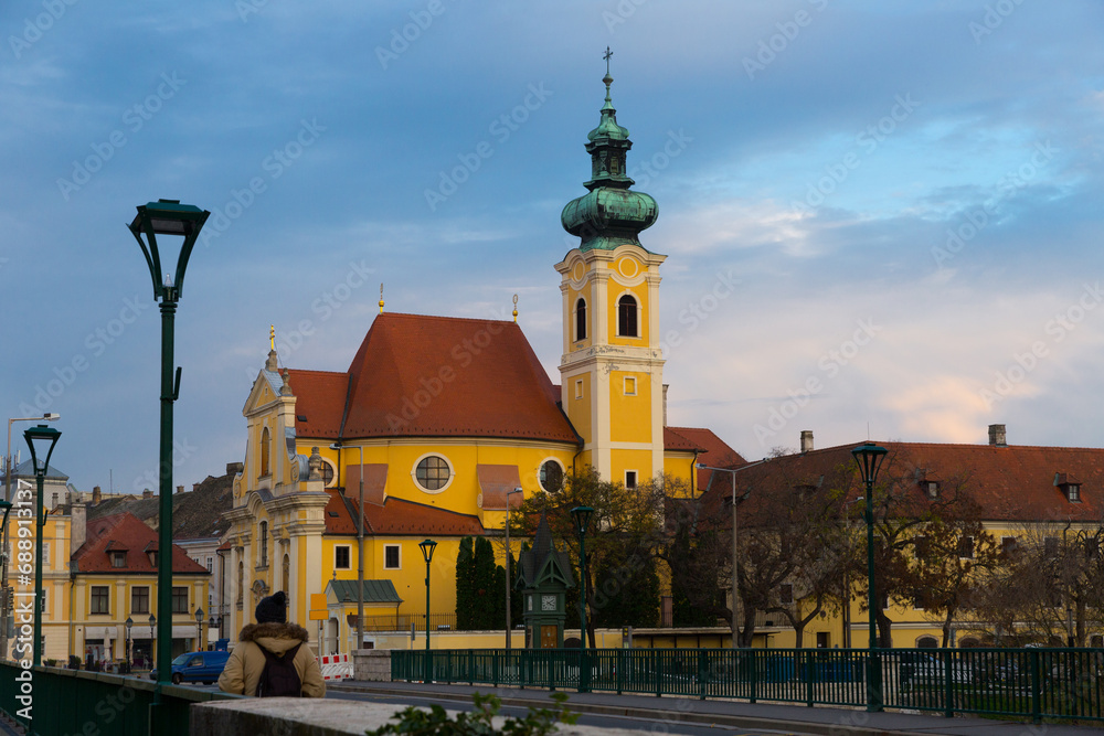 Photo of Church of the Carmelites in colorful city Gyor in Hungary outdoor.