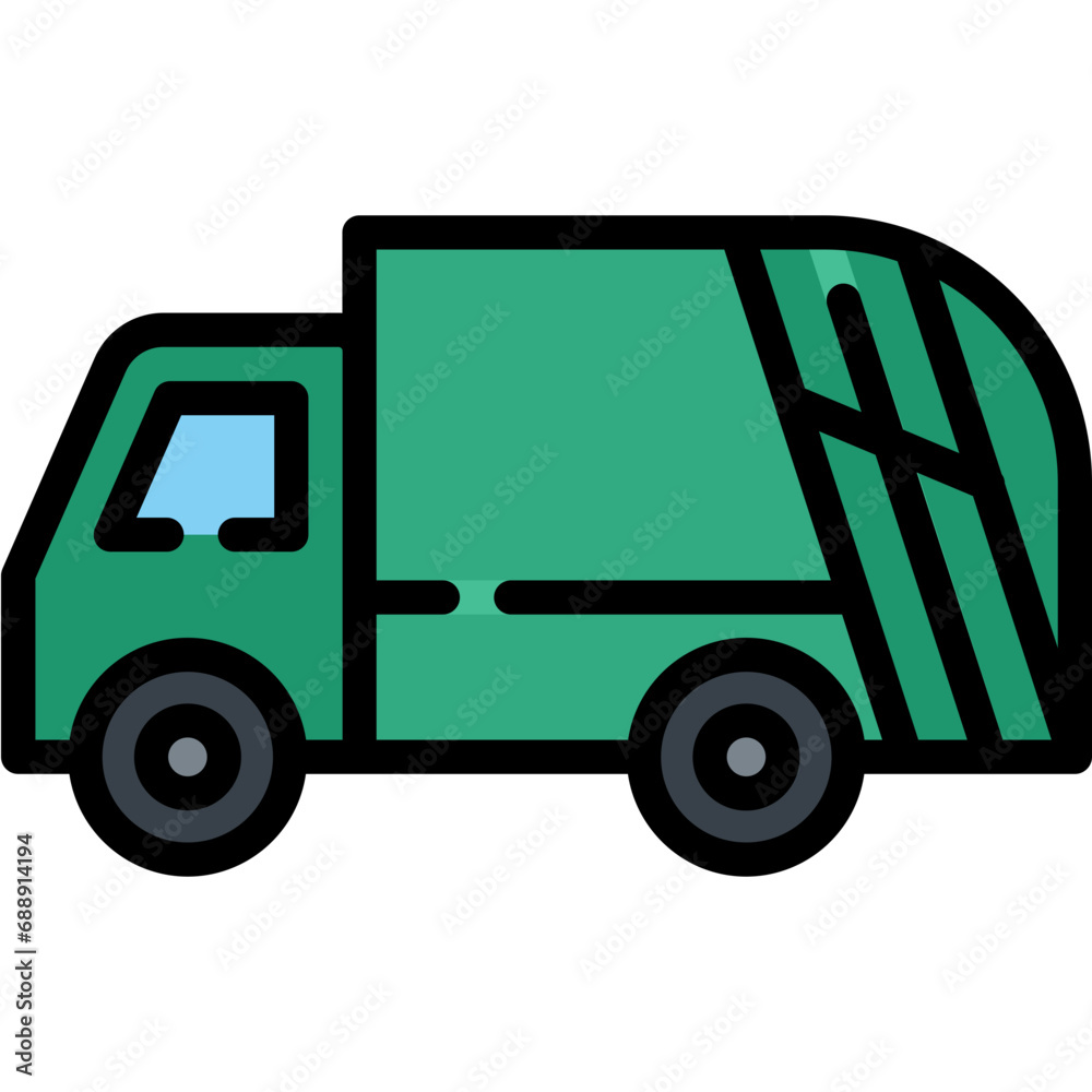 Garbage truck icon. Filled outline design. For presentation, graphic design, mobile application.