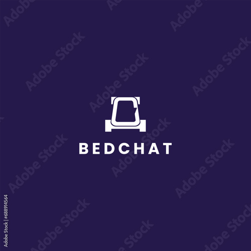 Bed social media logo, bed with bubble speech logo concept