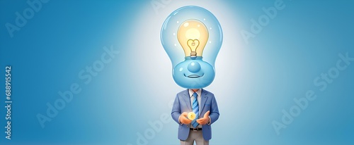 Businessman with virtual light bulb face and brain.