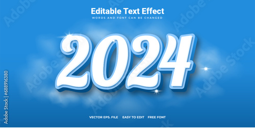 2024 Text Effect with a Cloudy Backdrop and a Sky-Blue Background