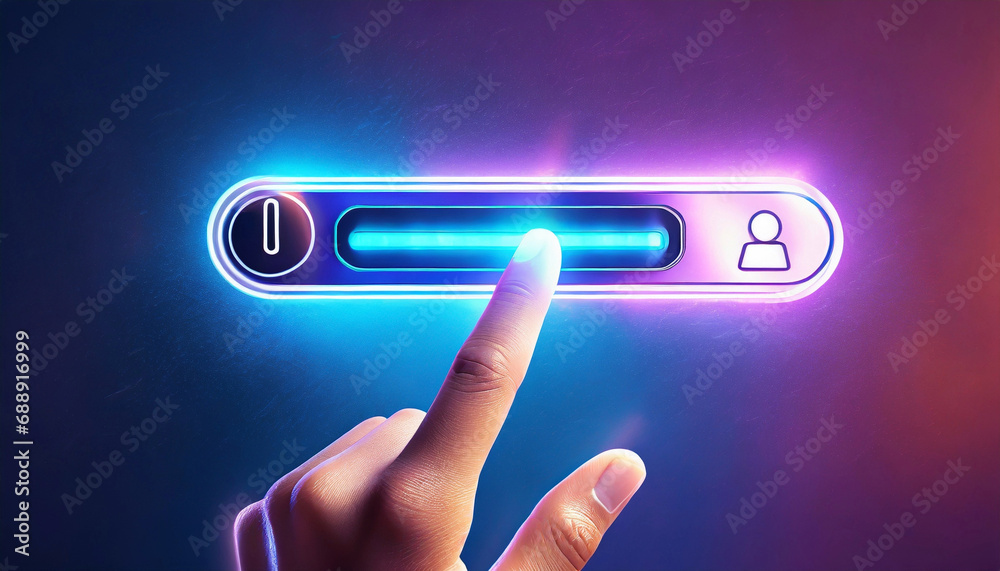Hand touch digital hud interface futuristic technology background of virtual computer screen display ui future concept or cyber communication hologram and innovation internet system, AI generative - obrazy, fototapety, plakaty 
