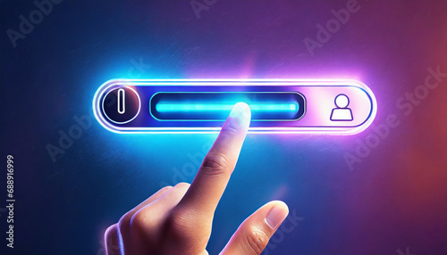 Hand touch digital hud interface futuristic technology background of virtual computer screen display ui future concept or cyber communication hologram and innovation internet system, AI generative photo
