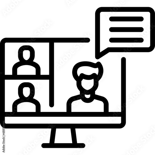 Chatting on computer icon. Outline design. For presentation, graphic design, mobile application.