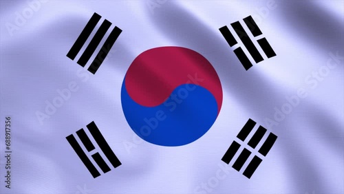 South Korea Flag Blowing in Wind 4k Realistic 3d flag waving animation seamless loop background for patriotic, political, military, election, history, memorial, independence day, football, documentary
