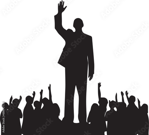 A politician leader holding his hands for gathering his following  people  silhouette vectors 